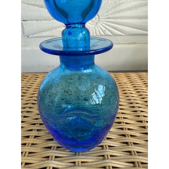 Vintage MCM Rainbow Art Glass Blue Crackle Decanter Bottle Flame Stopper - Picture 7 of 13